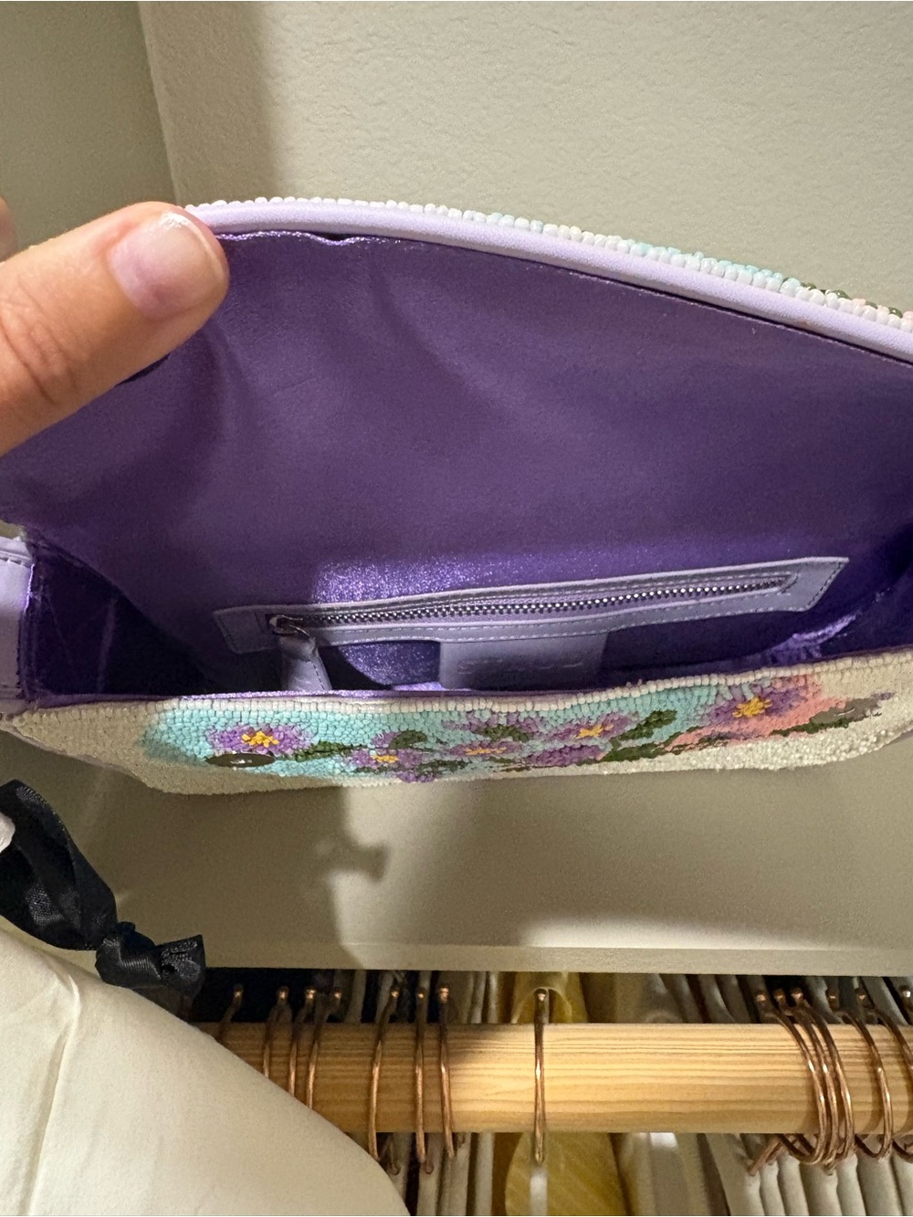 STAUD Seed Shop Beaded Floral Shoulder Bag in Lavender and Cream - Picture 6 of 8